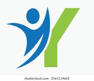 Initial Letter Y Wellness Logo Concept With Human Symbol For Healthcare Sign Vector Template