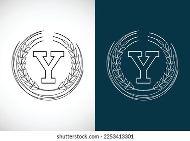 Letra inicial Y con corona de trigo. Concepto de diseño del logotipo de cultivo de trigo orgánico. Logo de Agricultura.