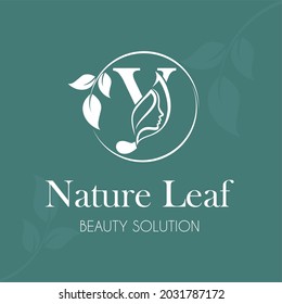 Initial Letter y with woman female face and leaves for Beauty Cosmetic, Aesthetic Nature, Salon Spa, Facial Skin Clinic, Health Care, Massage Logo Design Idea