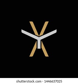 Initial letter Y and X, YX, XY, overlapping interlock logo, monogram line art style, silver gold on black background