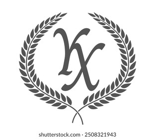 Initial letter Y and X, YX monogram logo design with laurel wreath. Luxury calligraphy font.