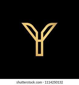 Initial letter Y YY minimalist art logo, gold color on black background
