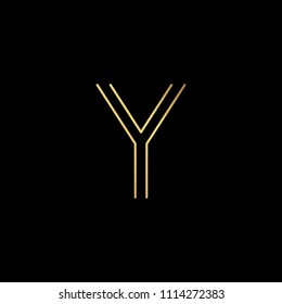Initial letter Y YY minimalist art logo, gold color on black background