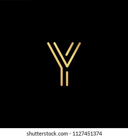 Initial letter Y YY minimalist art logo, gold color on black background