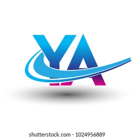 initial letter YA logotype company name colored blue and magenta swoosh design. vector logo for business and company identity.