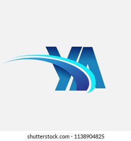 initial letter YA logotype company name colored blue and swoosh design. vector logo for business and company identity.