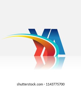 initial letter YA logotype company name colored red and blue and swoosh design. vector logo for business and company identity.
