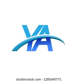 initial letter YA logotype company name colored blue and swoosh design. vector logo for business and company identity.