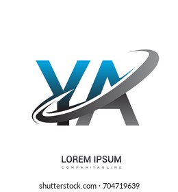 initial letter YA logotype company name colored blue and grey swoosh design. logo design for business and company identity.