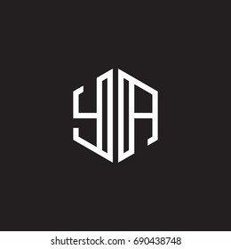 Initial letter YA, minimalist line art monogram hexagon shape logo, white color on black background