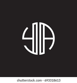 Initial letter YA, minimalist line art monogram circle shape logo, white color on black background