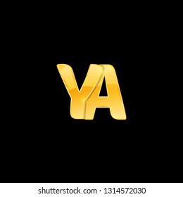Initial Letter YA with red metallic texture, trendy, 3d glossy, metal texture, rectangle shape, pixel style based alphabet logo for company identity, isolated on black background.