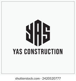 Initial letter YAS, minimalist and creative line art hexagon logo, black color on white background