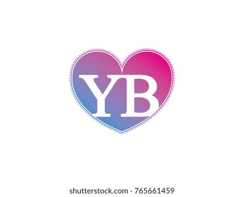 the initial letter YB in the heart symbol as a logo, sign and decoration