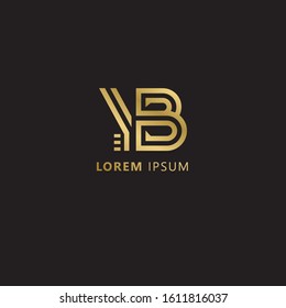 Initial Letter YB linked uppercase overlap modern gold logo vector design template. Suitable for business, consulting group company.  Vector Illustration.