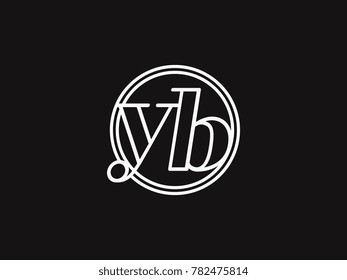 Initial letter yb lowercase outline inside the circle logo template white on black background