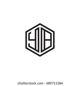 Initial letter YB, minimalist line art monogram hexagon logo, black color