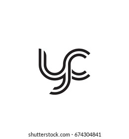 Initial letter yc, linked outline rounded lowercase, monogram black