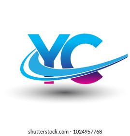 initial letter YC logotype company name colored blue and magenta swoosh design. vector logo for business and company identity.