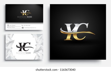 initial letter YC logotype company name colored gold and silver swoosh design. Vector sets for business identity on white background.