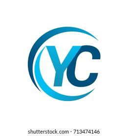 initial letter YC logotype company name blue circle and swoosh design. vector logo for business and company identity.