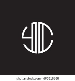Initial letter YC, minimalist line art monogram circle shape logo, white color on black background