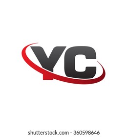 initial letter YC swoosh ring company logo red black