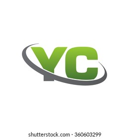 initial letter YC swoosh ring company logo green gray