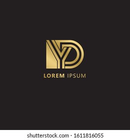 Initial Letter YD linked uppercase overlap modern gold logo vector design template. Suitable for business, consulting group company.  Vector Illustration.