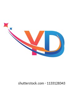 initial letter YD logotype company name colored orange, red and blue swoosh star design. vector logo for business and company identity.