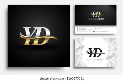 initial letter YD logotype company name colored gold and silver swoosh design. Vector sets for business identity on white background.