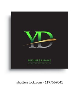 initial letter YD logotype company name colored green and gold swoosh design. vector logo for business and company