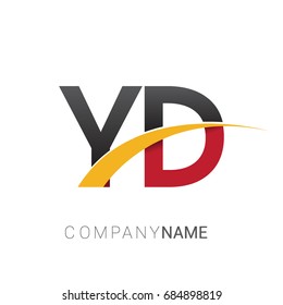 initial letter YD logotype company name colored red, black and yellow swoosh design. isolated on white background.
