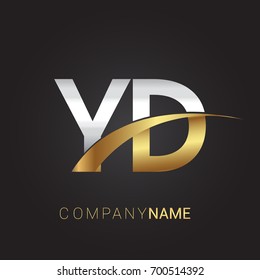 initial letter YD logotype company name colored gold and silver swoosh design. isolated on black background.