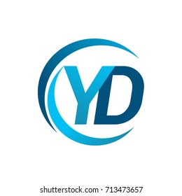 initial letter YD logotype company name blue circle and swoosh design. vector logo for business and company identity.
