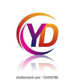 initial letter YD logotype company name orange and magenta color on circle and swoosh design. vector logo for business and company identity.