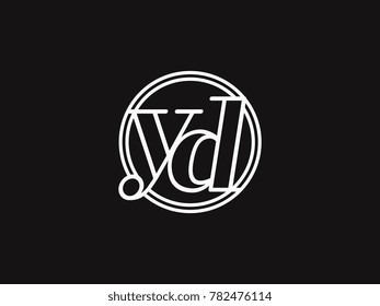 Initial letter yd lowercase outline inside the circle logo template white on black background