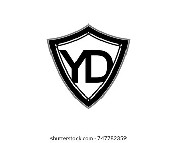 Initial letter YD shield logo black monogram vector illustration