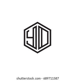 Initial letter YD, YO,, minimalist line art monogram hexagon logo, black color