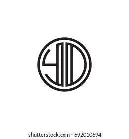 Initial letter YD, YO, minimalist line art monogram circle logo, black color