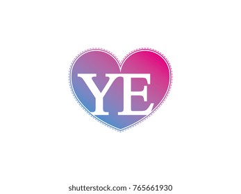 the initial letter YE in the heart symbol as a logo, sign and decoration