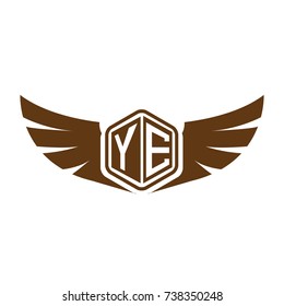 Initial Letter YE Hexagonal Shape Logo Design with Wings