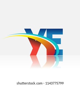 initial letter YE logotype company name colored red and blue and swoosh design. vector logo for business and company identity.
