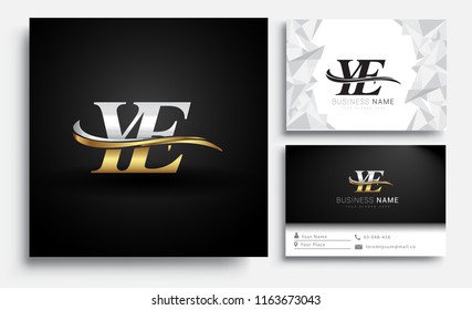 initial letter YE logotype company name colored gold and silver swoosh design. Vector sets for business identity on white background.