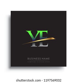 initial letter YE logotype company name colored green and gold swoosh design. vector logo for business and company