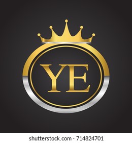 initial letter YE logotype company name with oval shape and crown, gold and silver color. vector logo for business and company identity.