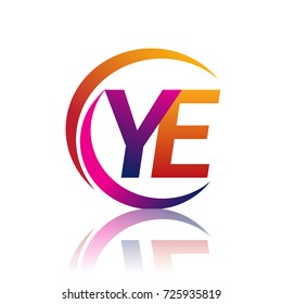 initial letter YE logotype company name orange and magenta color on circle and swoosh design. vector logo for business and company identity.