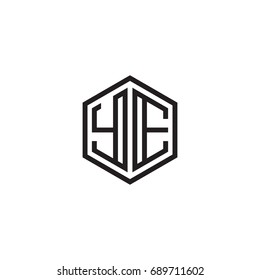 Initial letter YE, minimalist line art monogram hexagon logo, black color