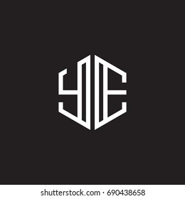 Initial letter YE, minimalist line art monogram hexagon shape logo, white color on black background