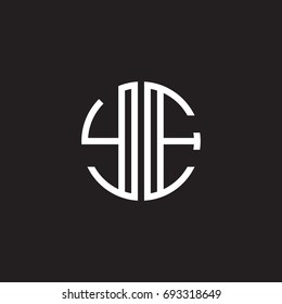 Initial letter YE, minimalist line art monogram circle shape logo, white color on black background